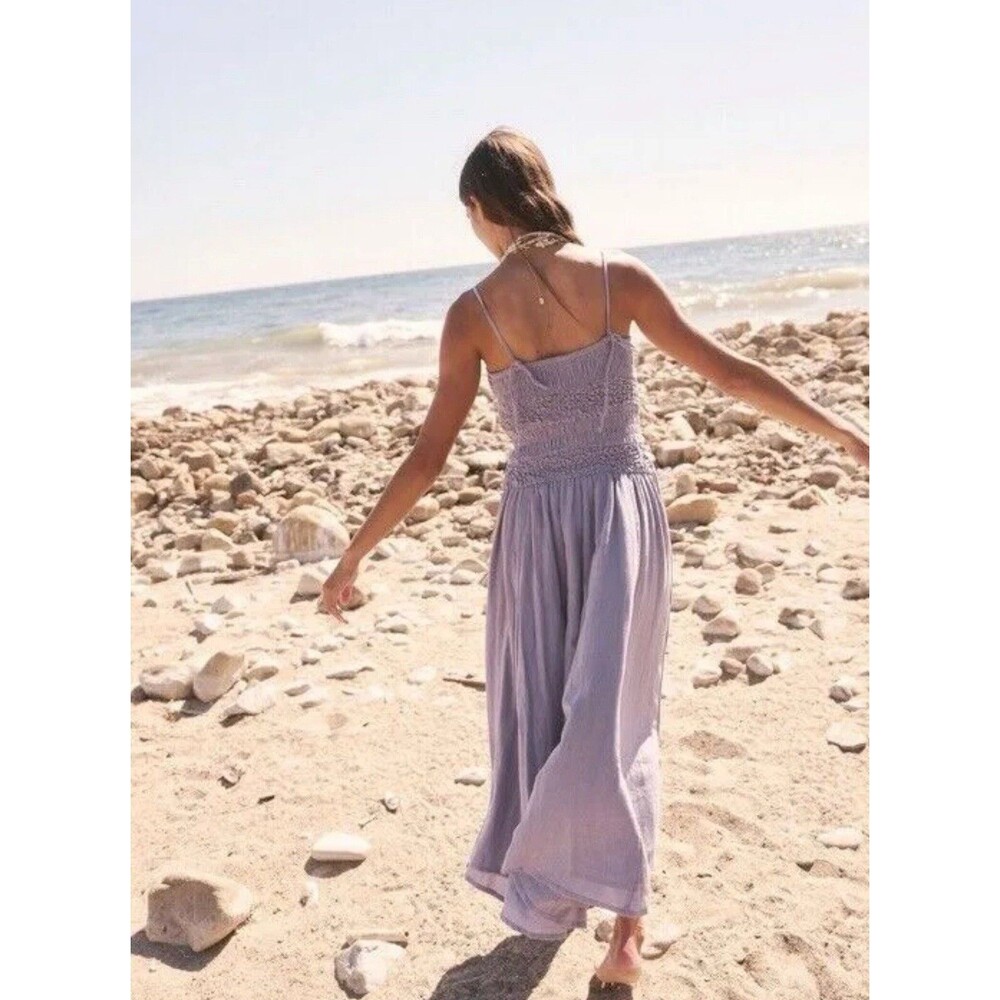 Free People Dress Midi Women Blue Drop Waist Cotton Boho Vacay Preppy Sz XS NWT - Picture 4 of 11